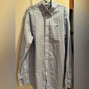 Vineyard Vines boys blue/pale pink plaid whale shirt size L ( 16 )  like new